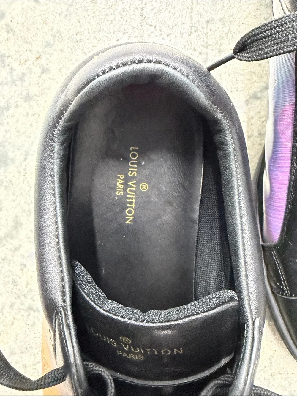 Louis Vuitton Black Leather Low-Top Sneakers with Iridescent Panels - Picture 4 of 8